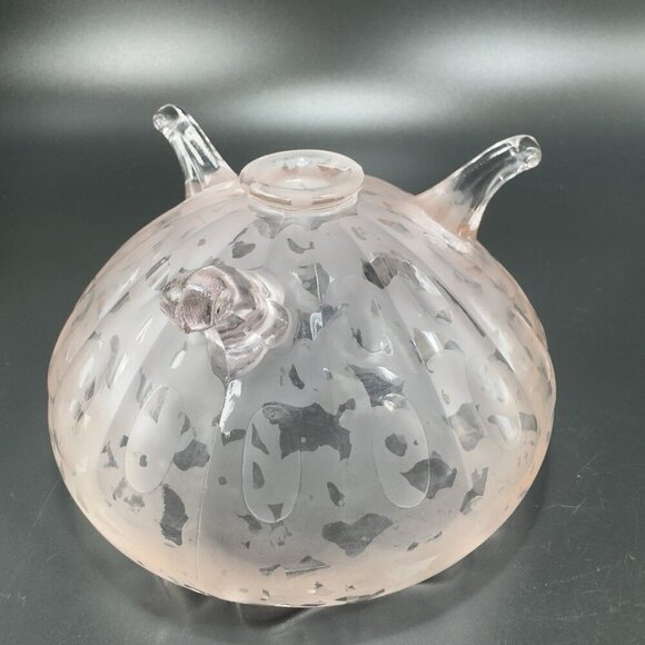 1930s Fenton Ming Pink Glass Rose Bowl Dish Etched 3 Footed Bowl Frosted Finish - Picture 13 of 15